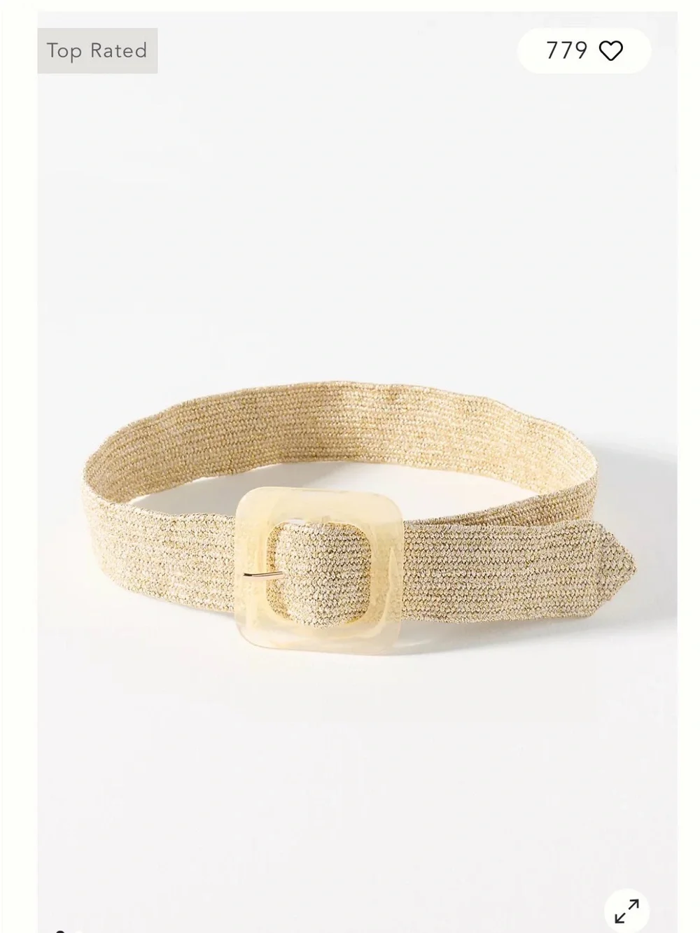 Anthropologie Natural Straw-Weave Belt with Translucent Resin Buckle - Beige